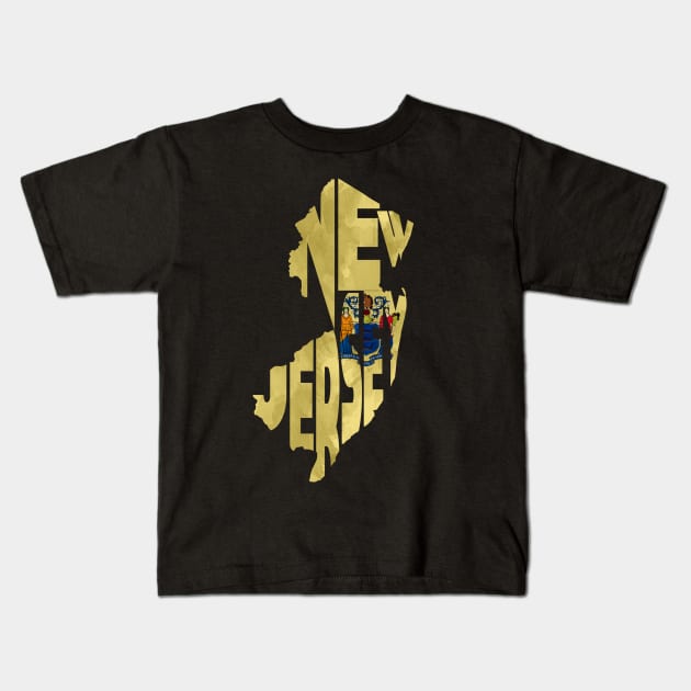 New Jersey Typo Map Kids T-Shirt by inspirowl